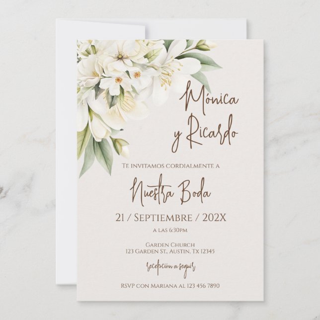 Convite de Casamento Floral Branco Elegante (Frente)