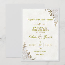 Convite de Casamento Floral Branco Elegante e Folh