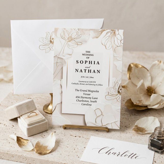 Convite de Casamento Floral Branco Elegante | Pers (Criador carregado)