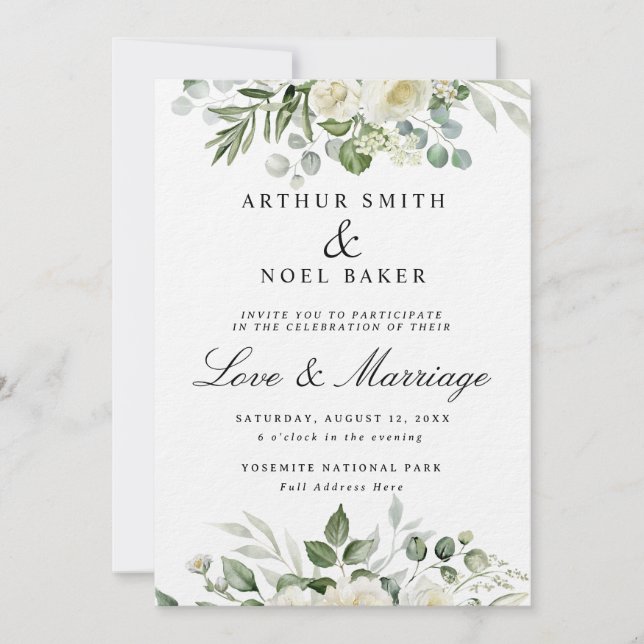 Convite de Casamento Floral Branco Elegante Person (Frente)