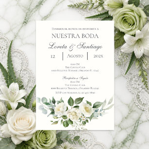 Convite de casamento Floral Branco em espanhol