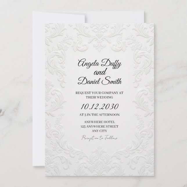 Convite de Casamento Floral Branco Em Relevo (Frente)