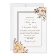 Convite de Casamento Floral Branco Marfim Champanh