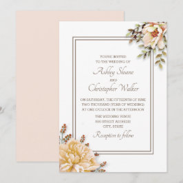 Convite de Casamento Floral Branco Marfim Champanh