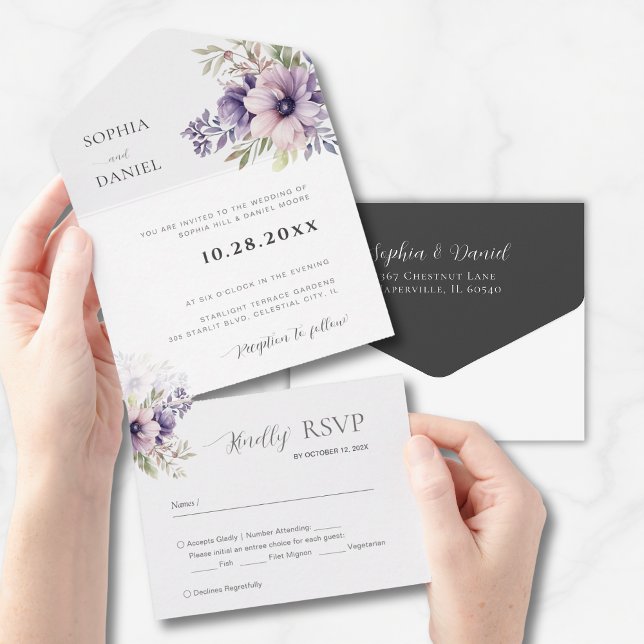 Convite de Casamento Floral Branco Minimalista Ele (Criador carregado)
