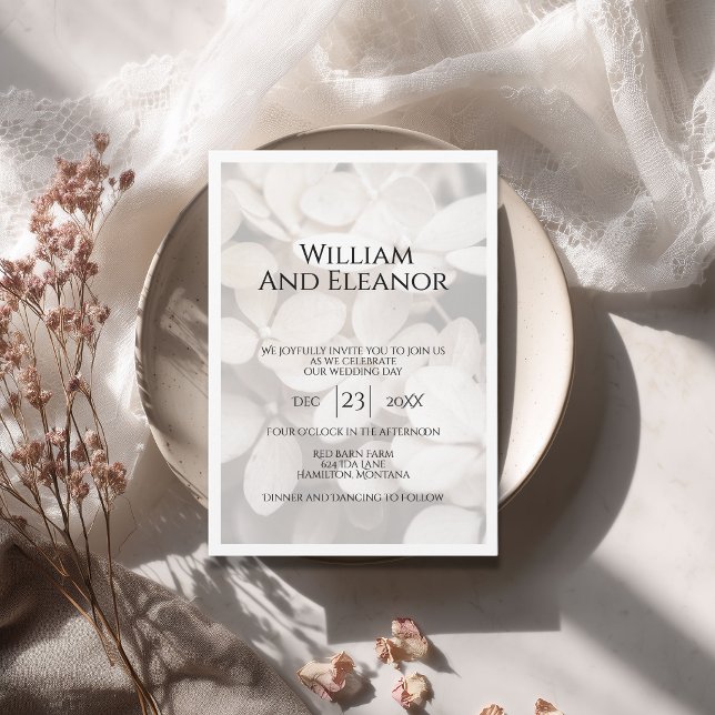 Convite de Casamento Floral Branco Minimalista Mod (Criador carregado)