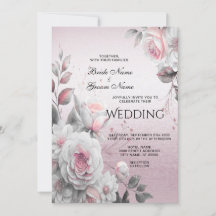 Convite de Casamento Floral Branco Rosa