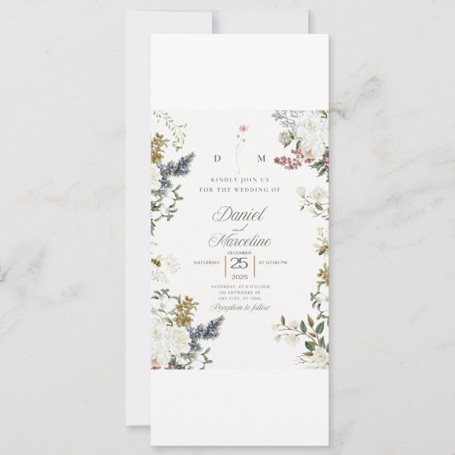 Convite de Casamento Floral Branco - Salvar a Data (Frente)