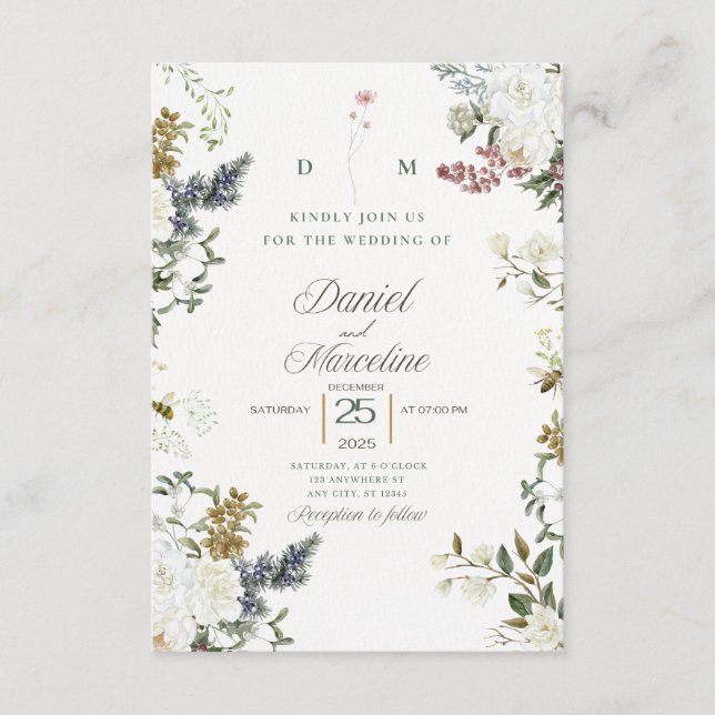 Convite de Casamento Floral Branco – Salve a Data (Frente)
