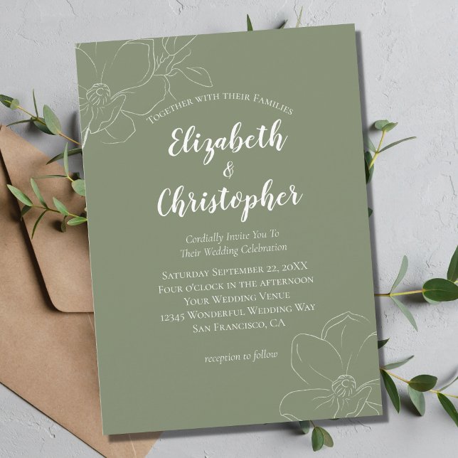 Convite de Casamento Floral Branco Verde Salvia Mo (Criador carregado)