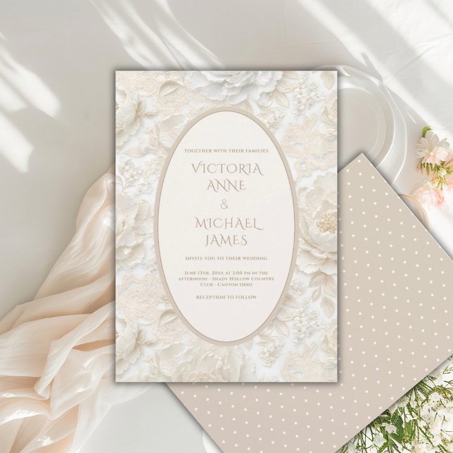 Convite de Casamento Floral Branco Vintage Elegant (Criador carregado)