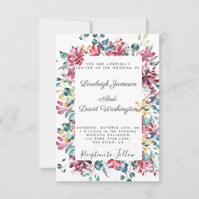 Convite de casamento floral brilhante (Frente)