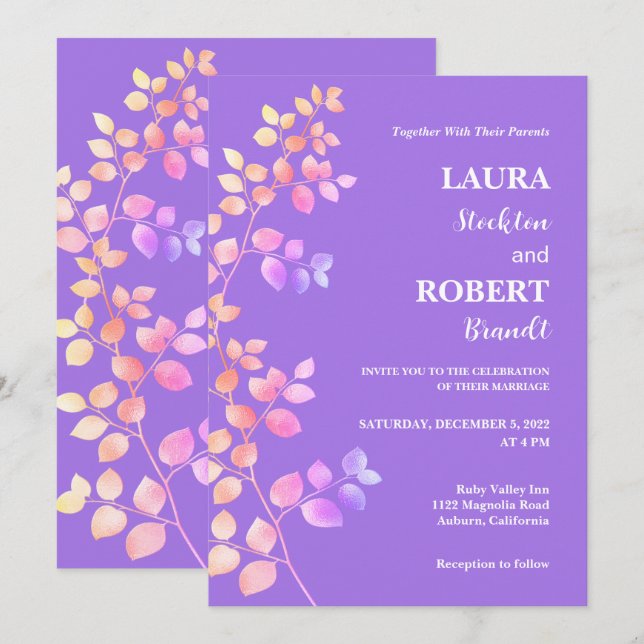 Convite de Casamento Floral Brilhante Moderno (Frente/Verso)