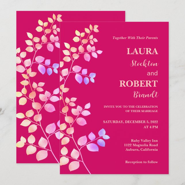 Convite de Casamento Floral Brilhante Moderno (Frente/Verso)