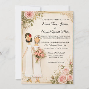 Convite de Casamento Floral Buquê de Rosas para Du