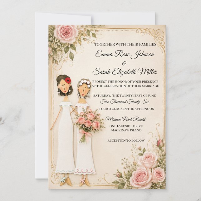 Convite de Casamento Floral Buquê de Rosas para Du (Frente)