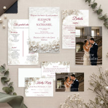 Convite de Casamento Floral Burgundy 3D Branco