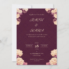 Convite de Casamento Floral Burgundy & Dourado Ele