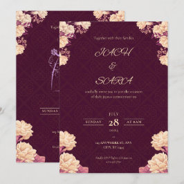 Convite de Casamento Floral Burgundy & Dourado Ele