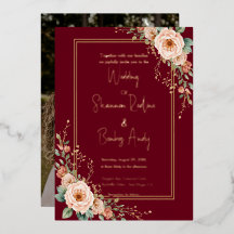 Convite de casamento floral burgundy e blush com S