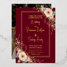 Convite de casamento floral burgundy e blush com S