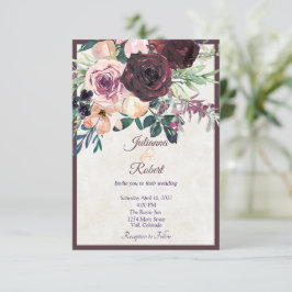 Convite de casamento floral burgundy e rosa orçame