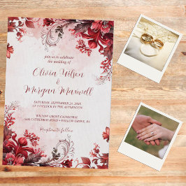Convite de Casamento Floral Burgundy Elegante