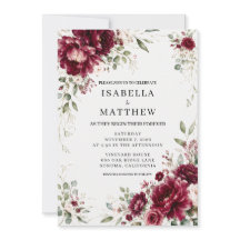 Convite de Casamento Floral Burgundy Elegante
