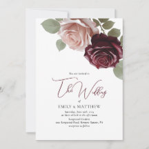 Convite de Casamento Floral Burgundy Elegante