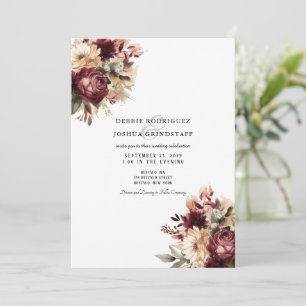 Convite de Casamento Floral Burgundy Marrom