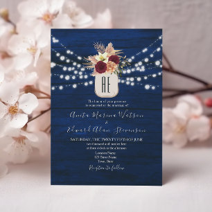 Convite de Casamento Floral Burgundy Navy Rústico