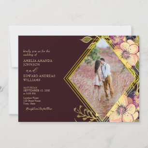 Convite de Casamento Floral Burgundy Rústico