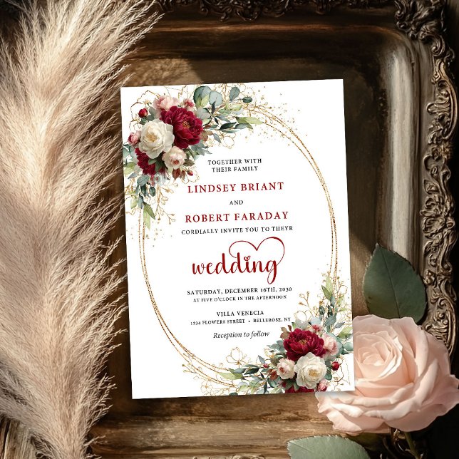 Convite de Casamento Floral Burgundy Sofisticado (Sophisticated Burgundy Floral Wedding Invitation)