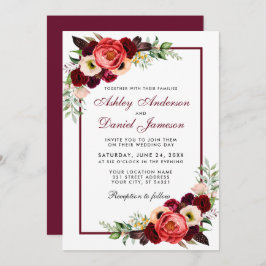 Convite de casamento Floral Burgundy Watercolor