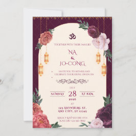 Convite de Casamento Floral Carmesim TigerNa