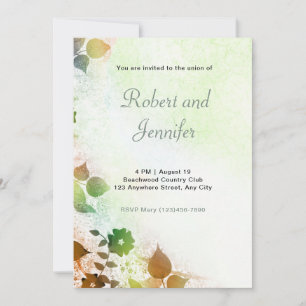 Convite de Casamento Floral Castanho e Verde