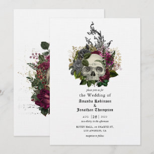 Convite de Casamento Floral Caveira Halloween Góti