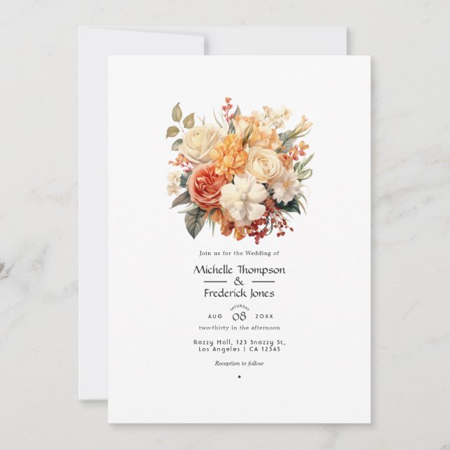 Convite de Casamento Floral Champanhe e Marfim (Frente)