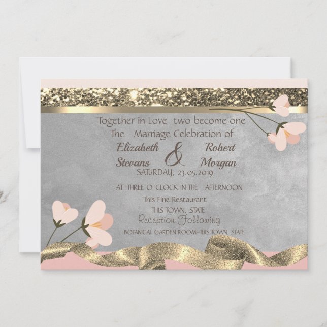 Convite de Casamento Floral Chique Elegante (Frente)