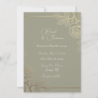 Convite de Casamento Floral Cinza e Dourado