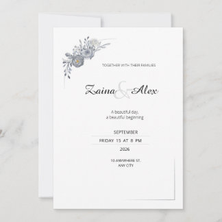 Convite de Casamento Floral Cinza Elegante