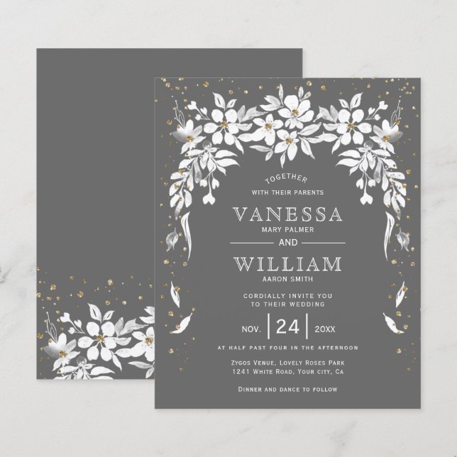 convite de casamento floral cinza ORÇAMENTO        (Frente/Verso)