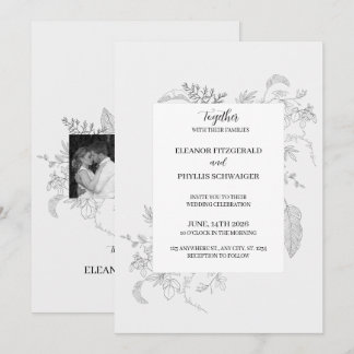 Convite de Casamento Floral Cinza Vintage