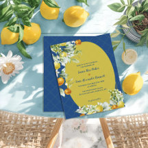 Convite de Casamento Floral Cítrico Azul Elegante