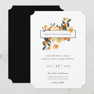 Convite de Casamento Floral Cítrico Laranja