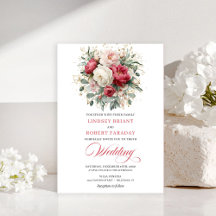 Convite de Casamento Floral Clássico Boho Vermelho