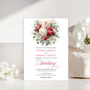 Convite de Casamento Floral Clássico Boho Vermelho