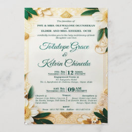Convite de Casamento Floral Clássico Dourado e Ver