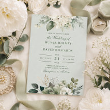 Convite de Casamento Floral Clássico em Verde Sage