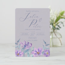 Convite de casamento floral com aguarela roxa